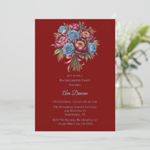 Invitation Burgundy Peony et Blue Rose Bachelorette Party