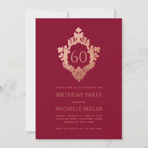 Invitation Burgundy Pink Crest Élégante Feminine 60e annivers