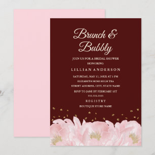 Invitation Burgundy Pink Peony Brunch et Bubbly Douche