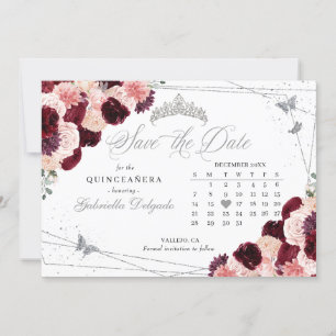 Invitation Burgundy Pink & Silver Quinceañera Enregistrer La 