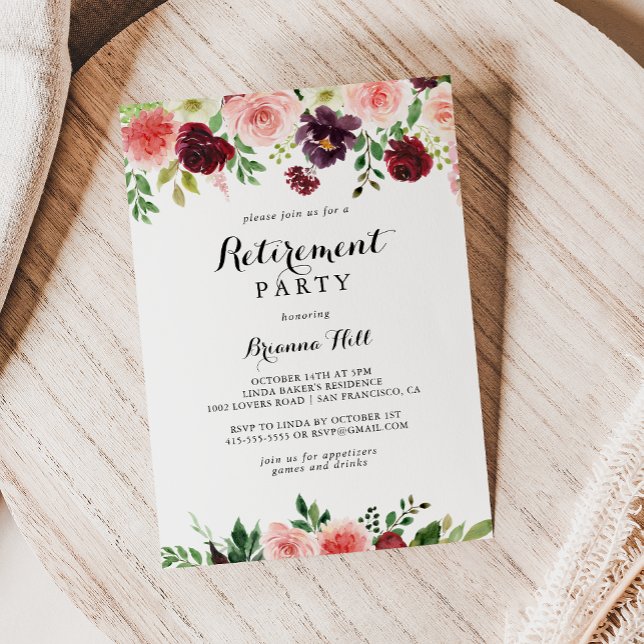 Invitation Burgundy Purple Spring Floral Retraite Party (Créateur téléchargé)