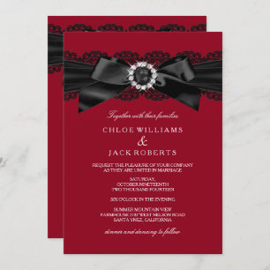 Invitation Burgundy Red & Black Pearl Bow Wedding Invite