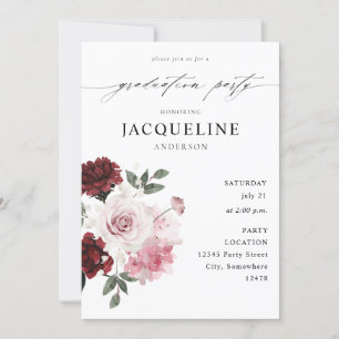 Invitation Burgundy Red & Blush Pink Floral Graduation Party