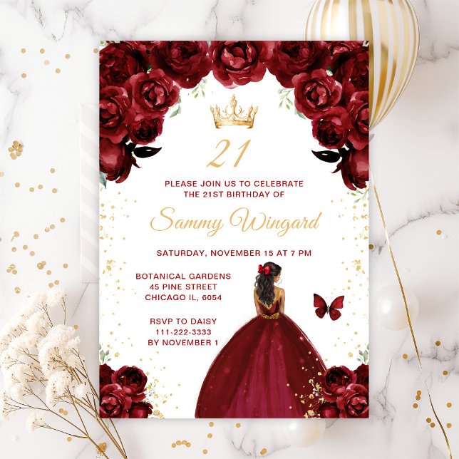 Invitation Burgundy Red Dark Skin Princess (Créateur téléchargé)