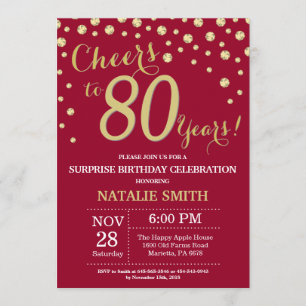 Invitation Burgundy Red Gold Surprise 80e Anniversaire Diamon