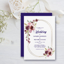 Invitation Burgundy Red Navy Bleu Rose Floral Mariage