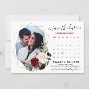 Invitation Burgundy Red Navy Blush Floral Photo Enregistrer l