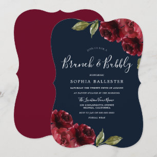 Invitation Burgundy Red & Navy Brunch & Bubbly Fête des marié