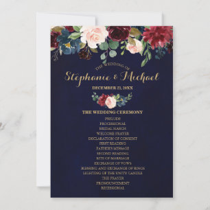 Invitation Burgundy Red Navy Floral Russe Boho Fan avant