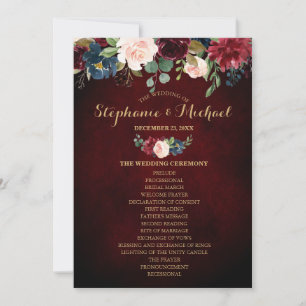 Invitation Burgundy Red Navy Floral Russe Boho Fan avant