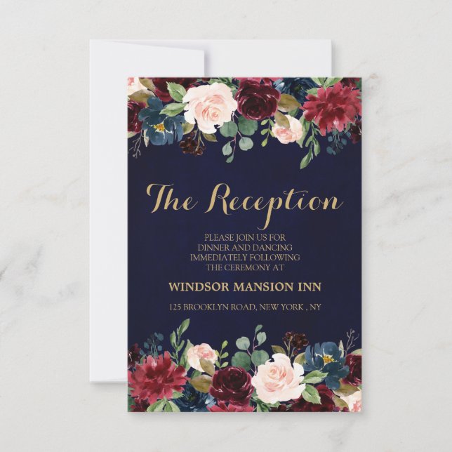 Invitation Burgundy Red Navy Floral Rustic Boho Réception (Devant)