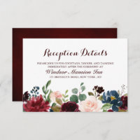 Burgundy Red Navy Floral Rustic Boho Réception