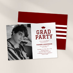 Invitation Burgundy Red Varsity Photo Party Graduation