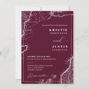 Invitation Burgundy Retro Voyage QR Code Mariage photo