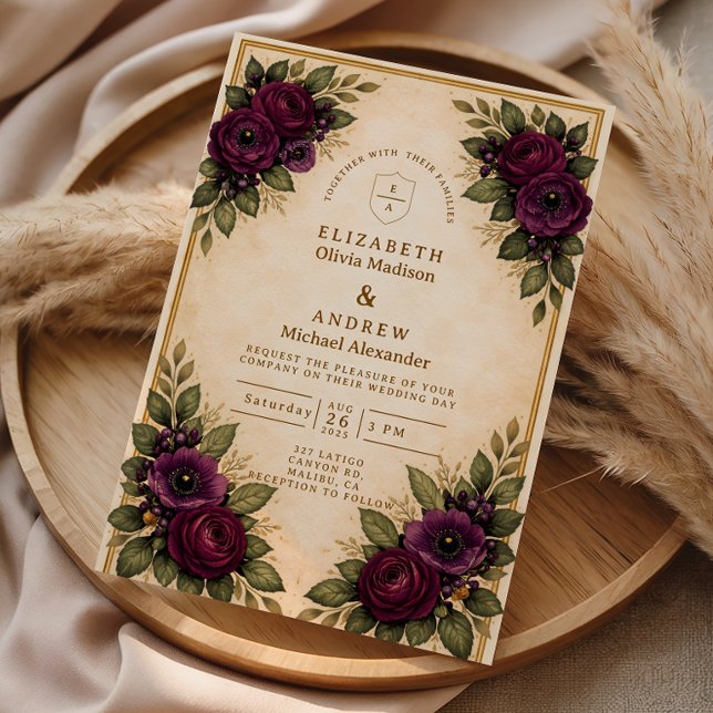 Invitation Burgundy Rose Autumn Wedding (Créateur téléchargé)