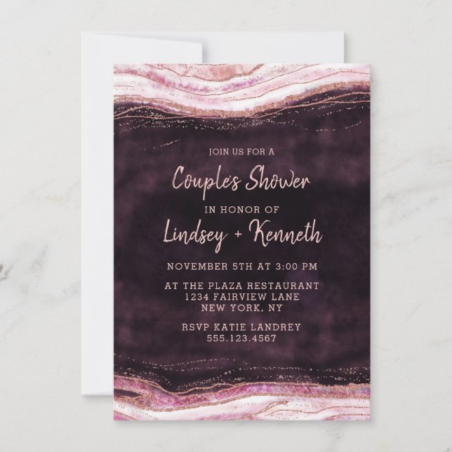 Invitation Burgundy & Rose Gold Geode Wedding shower Couple (Devant)