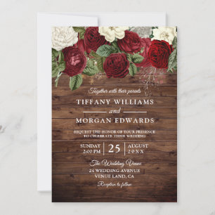 Invitation Burgundy Rouge Blanc Rose Rustique Mariage Invitat