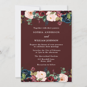 Invitation Burgundy Rouge, Blush & Navy Elegant Mariage de au