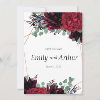 Invitation Burgundy rouge et bronze set 9 Enregistrer la date