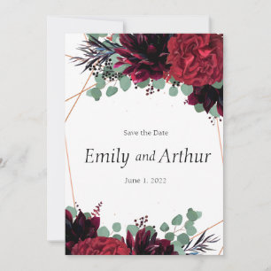 Invitation Burgundy rouge et bronze set 9 Save the Date 