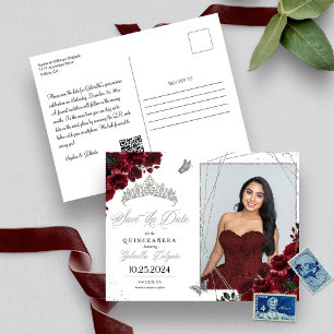 Invitation Burgundy Silver Quinceañera Enregistrer la date Ph