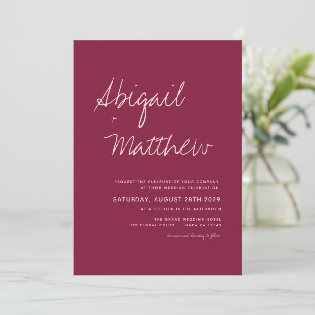 Invitation Burgundy Simple Minimalist Boho Photo Mariage (Debout devant)