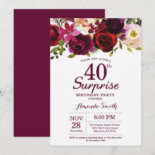 Invitation Burgundy Surprise Floral 40e anniversaire