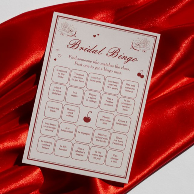 Invitation Burgundy Valentine Bridal Shower Bingo Game Card (Créateur téléchargé)