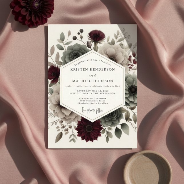 Invitation Burgundy Velvet Bloom Ethereal Wedding (Créateur téléchargé)