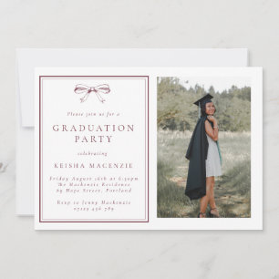 Invitation Burgundy Vintage Bow Photo Graduation Party