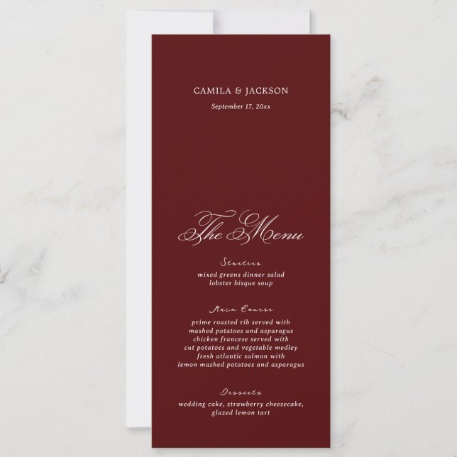 Invitation Burgundy Wedding Menu Card (Devant)