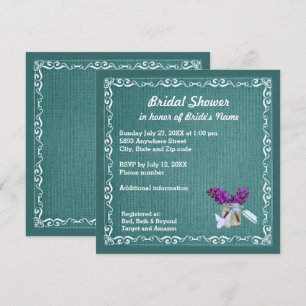 Invitation Burlap Bleu, Fleurs Violettes, Fête des mariées Ja