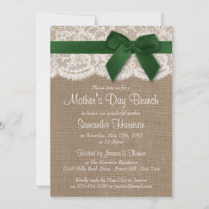 Invitation Burlap, dentelle et bouw verte Fête des mères Brun