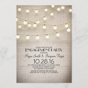 Invitation burlap dentelle lumières fête de fiançailles rusti
