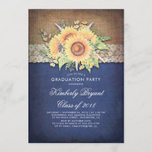 Invitation Burlap Dentelle Tournesol Navy Rustic Graduation P