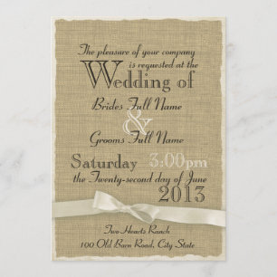 Invitation Burlap et Bow Rustic Mariage Lite