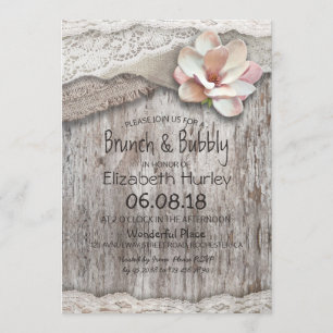 Invitation Burlap Lace Floral Brunch et Fête des mariées Bubb