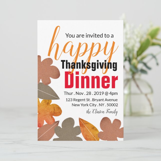 Invitation Burlap Leaf, Dîner Bon thanksgiving (Debout devant)