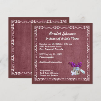 Invitation Burlap Rouge, Fleurs Violettes, Fête des mariées J