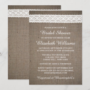 Invitation Burlap Russe et Fête de l'mariée Vintage de dentel