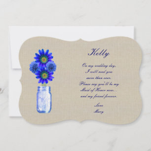 Invitation Burlap Rustic Blue Mason Jar Maid Of Honor Card