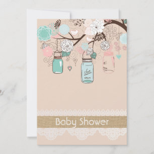 Invitation Burlap Rustic Lace Mason Jar Baby shower Invitatia