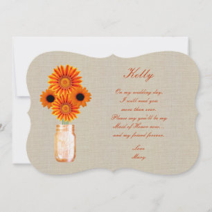 Invitation Burlap Rustic Orange Mason Jar Maid Of Honor Card