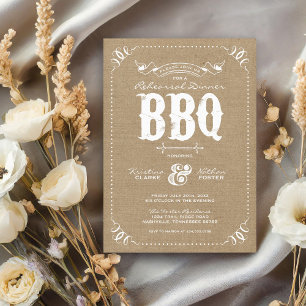 Invitation Burlap Rustic Vintage Chic Rehearer Dîner BBQ