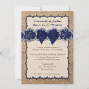 Invitation Burlap Rustique, Dentelle IMPRIMÉE, Mariage de la 