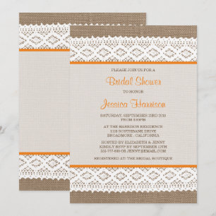 Invitation Burlap rustique et Fête des mariées en dentelle bl