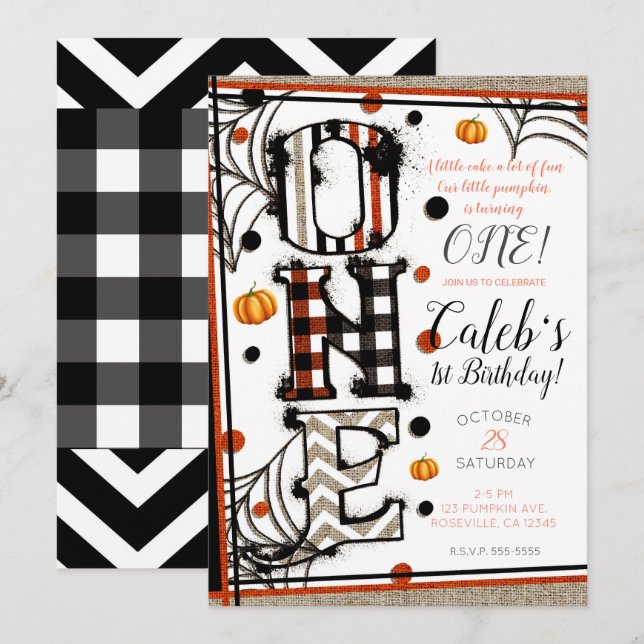 Invitation Burlap Whimsical Halloween Mashup 1er Anniversaire (Devant / Derrière)
