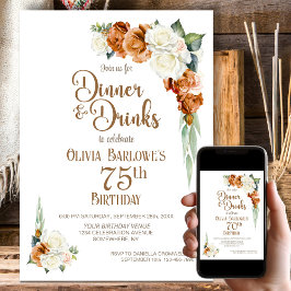 Invitation Burnt Orange Floral 75e anniversaire Diner Party
