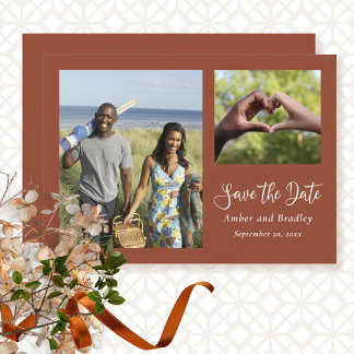 Invitation Burnt Orange Minimal Photo QR Code Enregistrer la