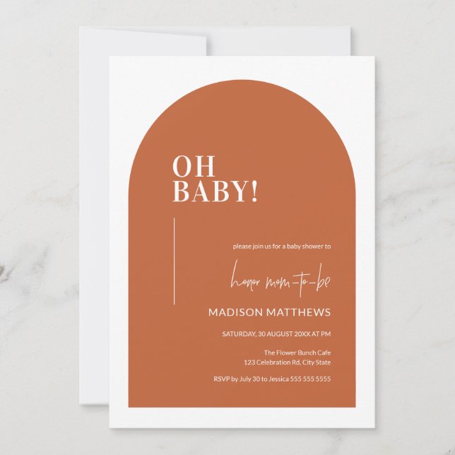 Invitation Burnt Orange Minimum Arch Oh Baby Shower (Devant)